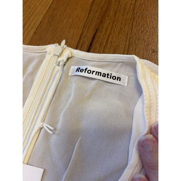 NWT Reformation Ginny Dress Ivory Midi Lace V Neck Button Up Size 0 P Petite - Picture 3 of 8